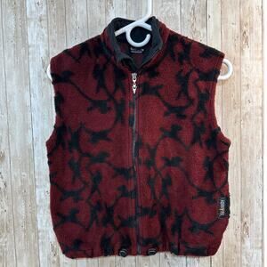 Kerrits Fleece Vest Womens M Cranberry Black Horse Full Zip Mock Neck Equestrian